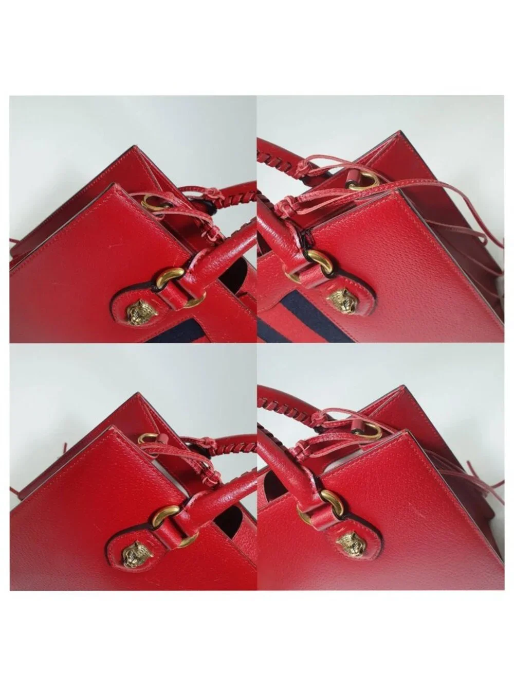 Authentic Gucci Animalier Web Leather Tote Bag Red